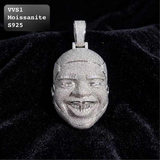Iced Out Smiling Portrait Face Moissanite Hip Hop Pendant【A291】