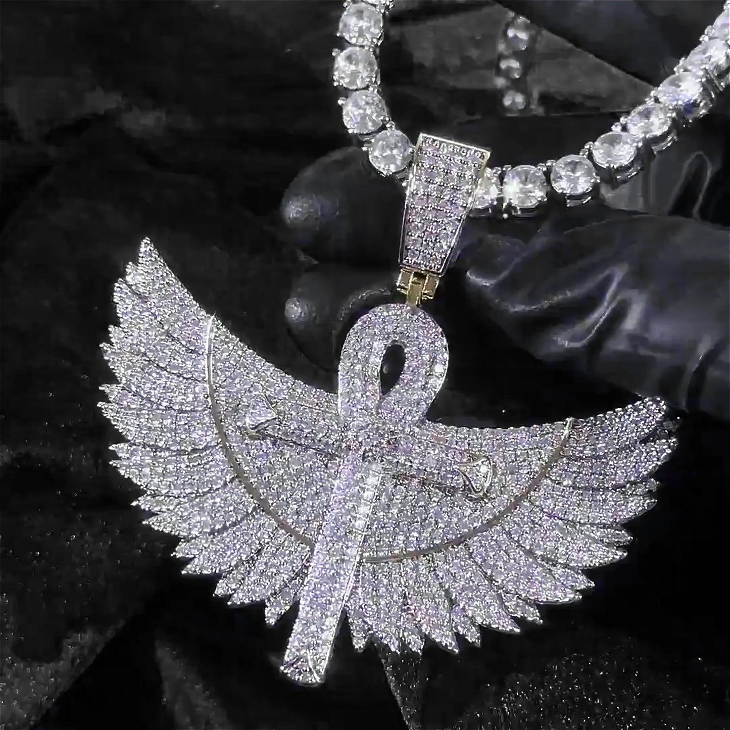Iced Out Winged Ankh Cross Pendant【A243】