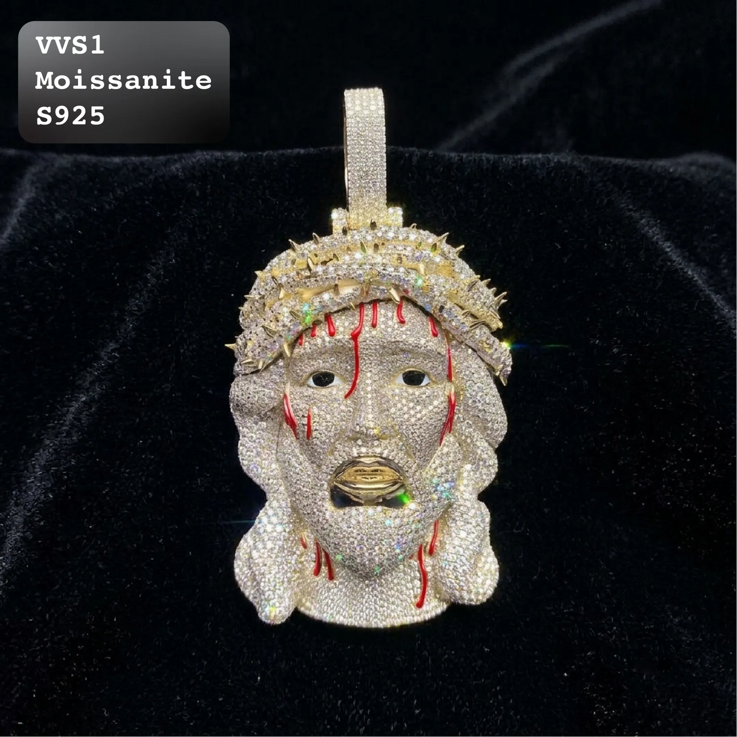 Iced Out Bleeding Jesus Piece Moissanite Pendant in Yellow Gold【A288】