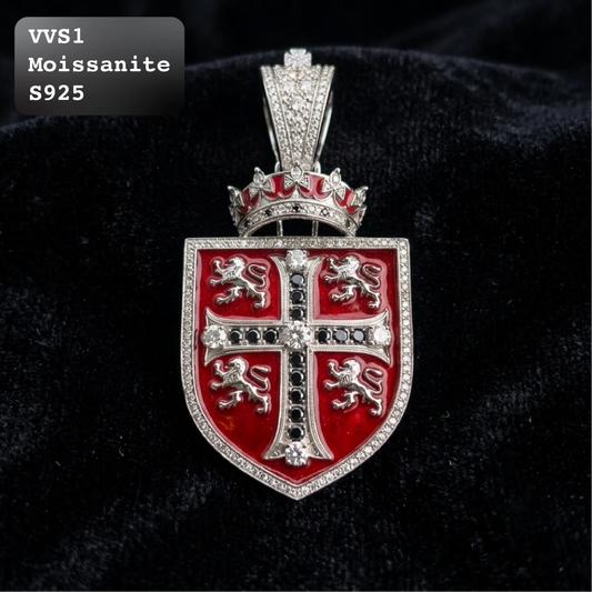 Iced Out Royal Shield Crown Cross Moissanite Hip Hop Pendant【A295】