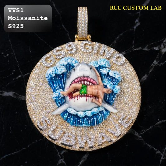 Iced Out Custom Shark Attack Subwave Moissanite Hip Hop Pendant【R272】