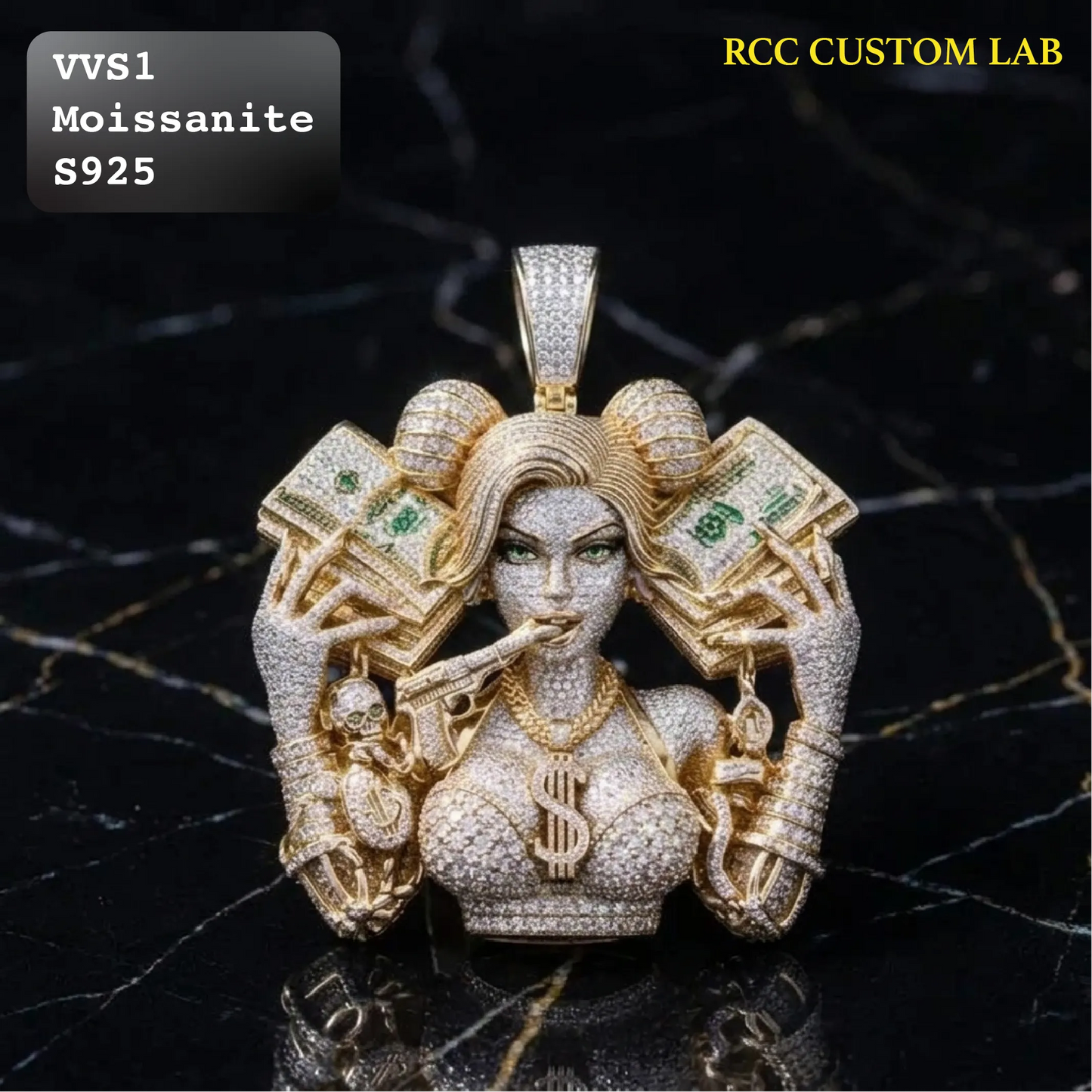 Iced Out Custom Anime Girl Money Stack Hip Hop Pendant【R202】