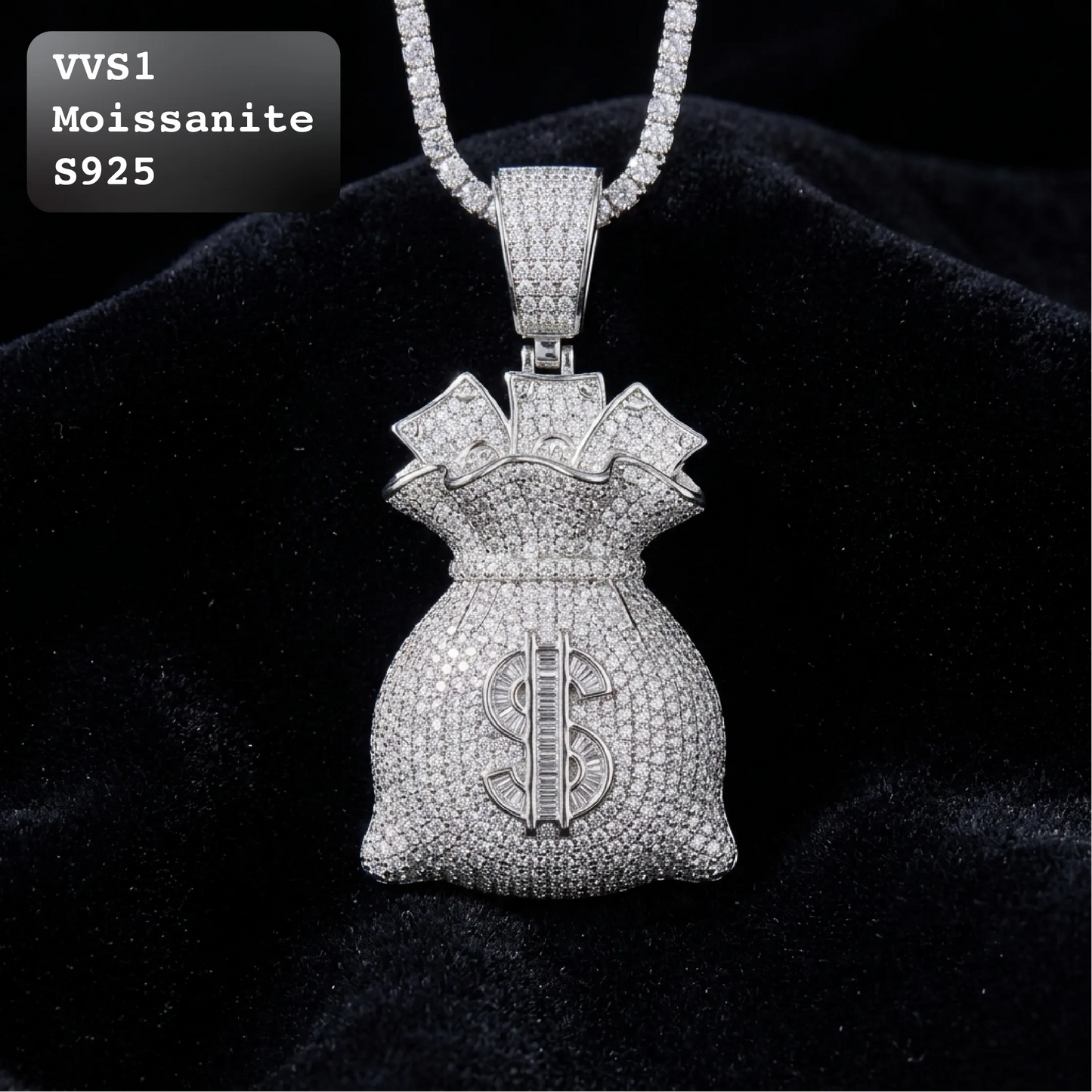 Iced Out Money Bag Moissanite Hip Hop Pendant【A272】