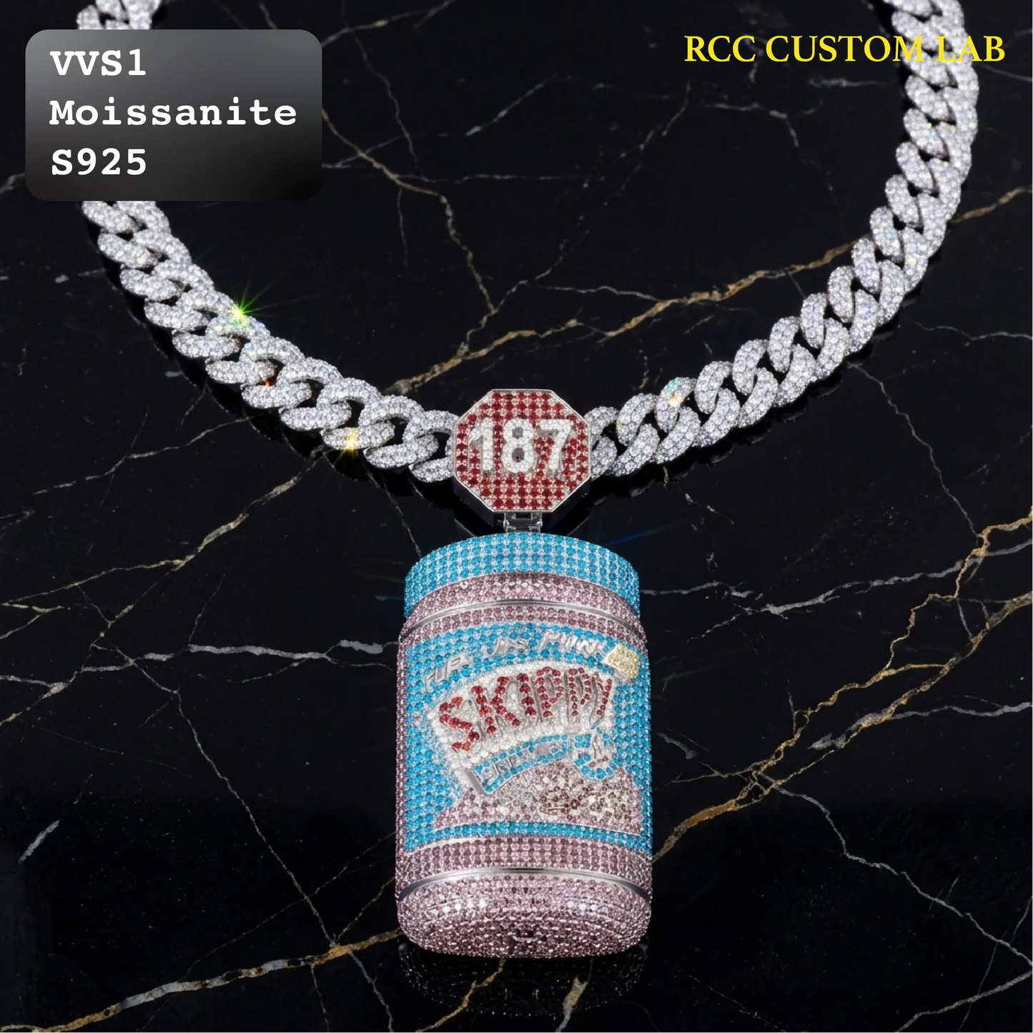 Iced Out Skippy Jar 187 Stop Sign Moissanite Pendant【R278】