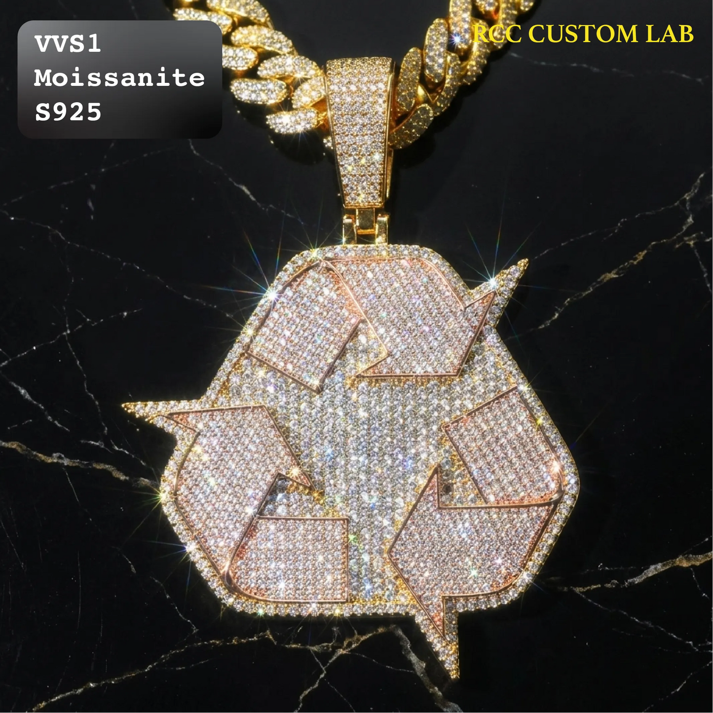 Iced Out Custom Recycle Symbol Moissanite Hip Hop Pendant【R273】