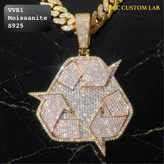Iced Out Custom Recycle Symbol Moissanite Hip Hop Pendant【R273】