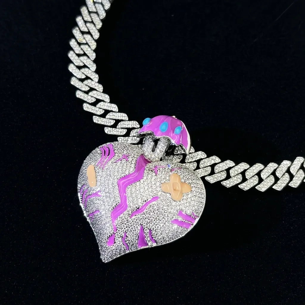Iced Out Broken Heart Umbrella Pendant【A223】