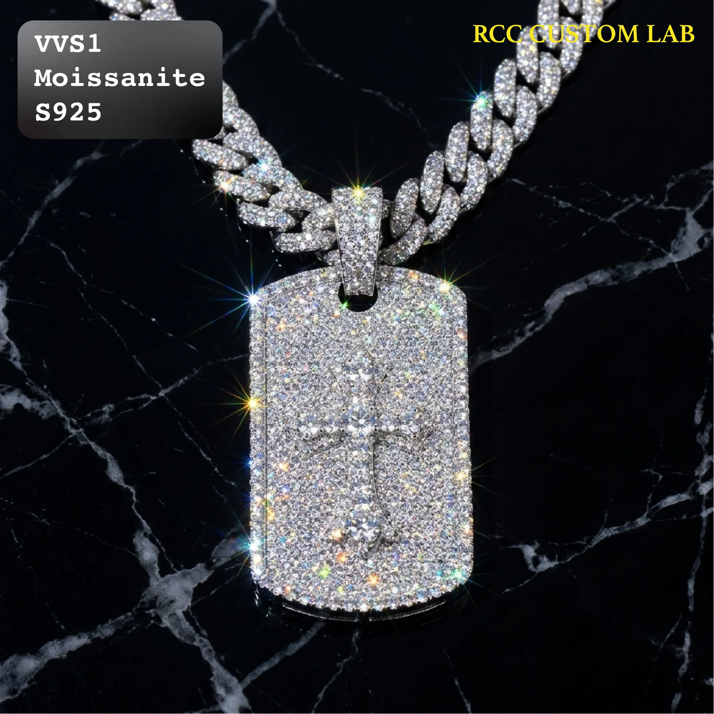 Iced Out Cross Dog Tag Moissanite Hip Hop Pendant【R282】
