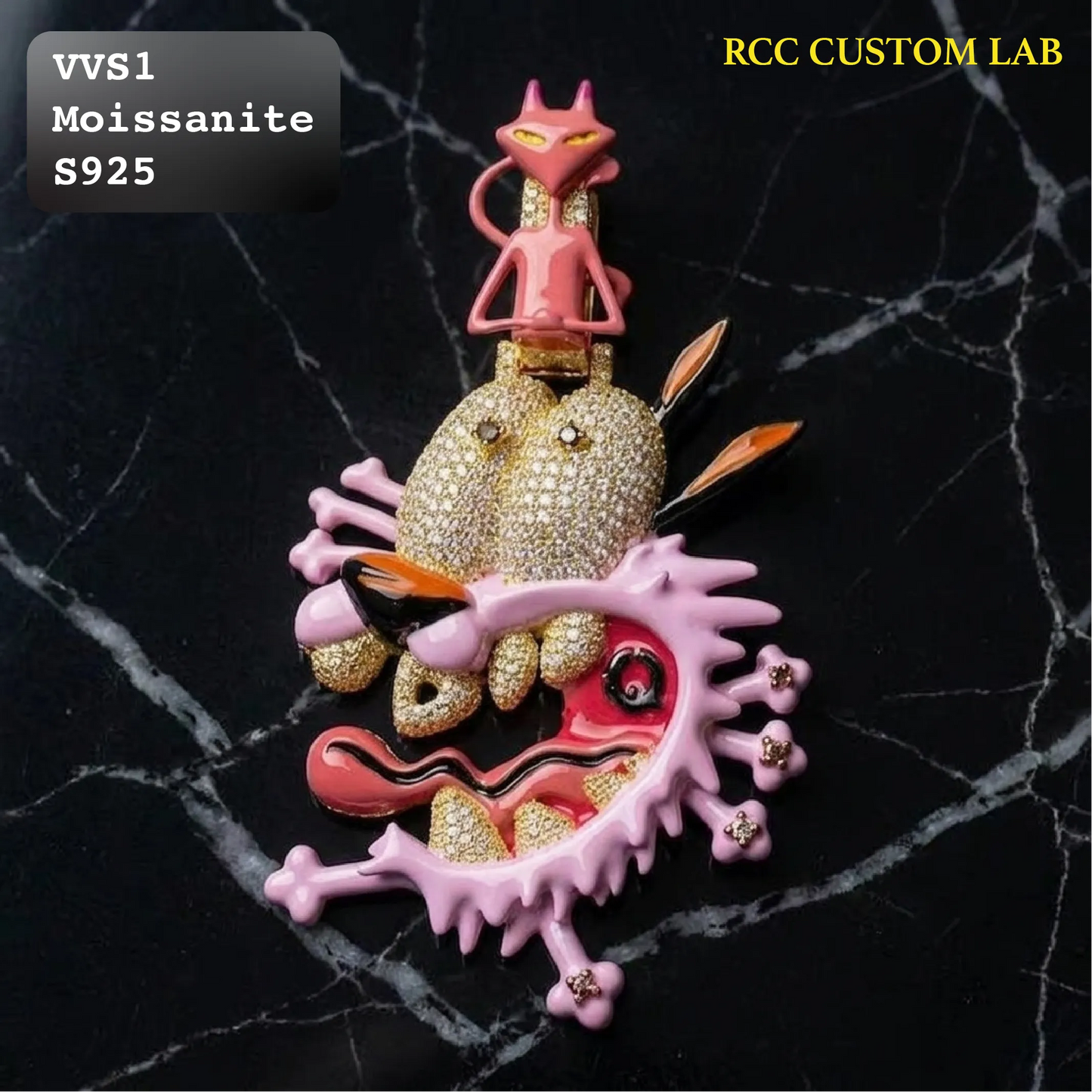 Iced Out Pink Glitch Creature Hip Hop Pendant【R218】