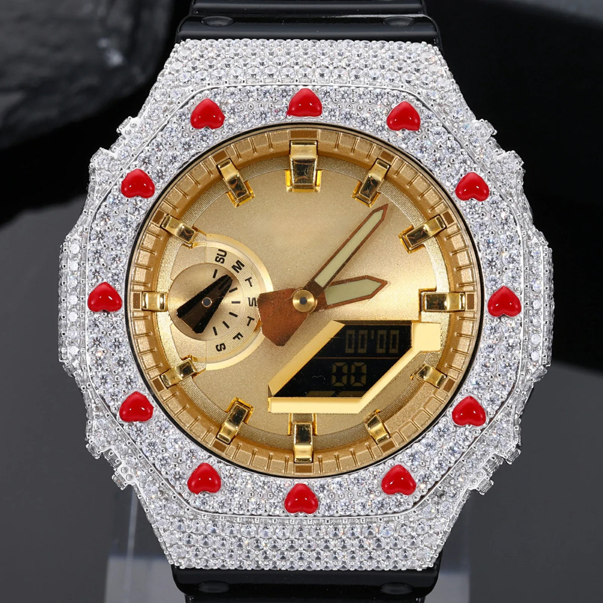 Iced Out Moissanite Red Heart Bust Down Bezel for GA2100