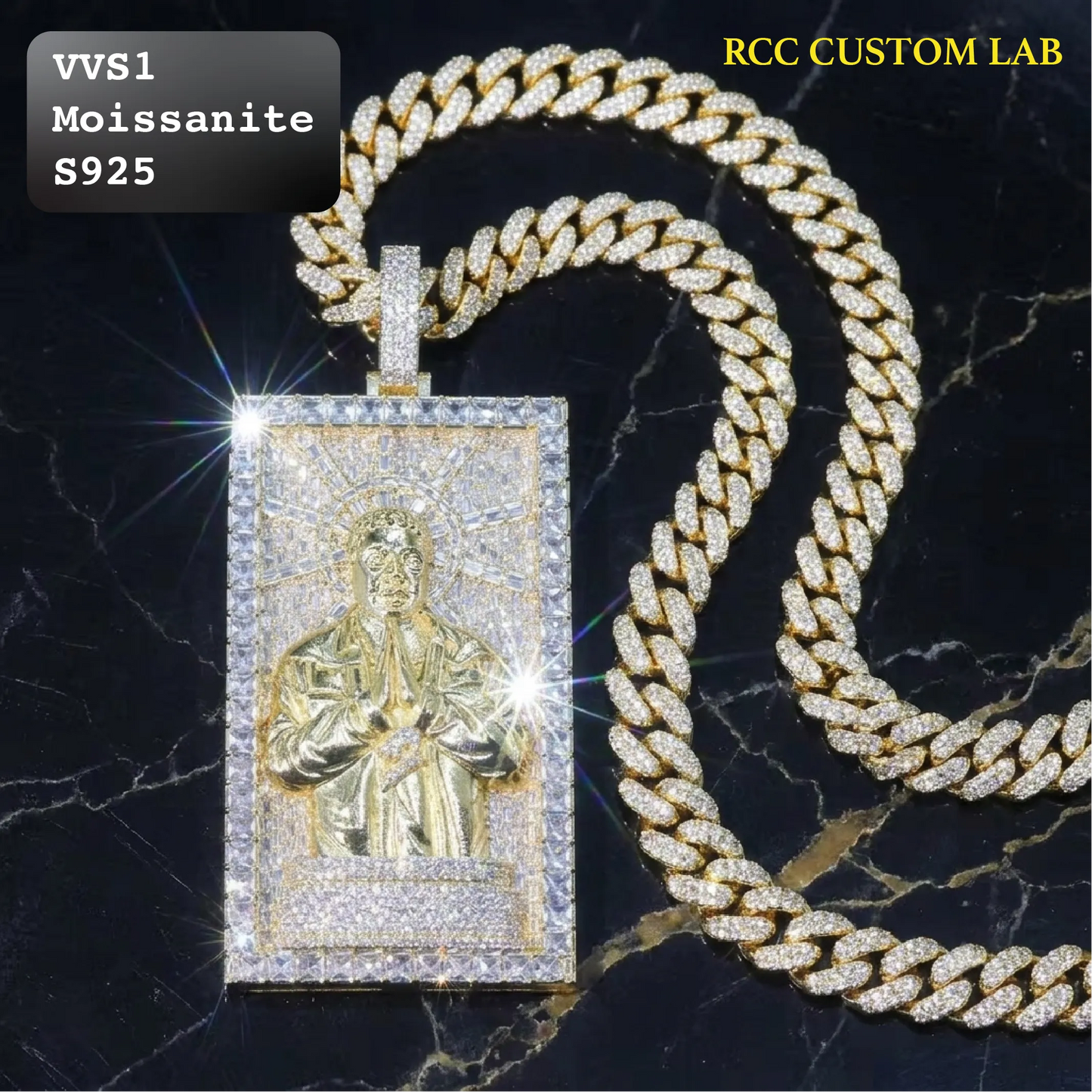 Iced Out Praying Saint Figure Moissanite Hip Hop Pendant【R276】