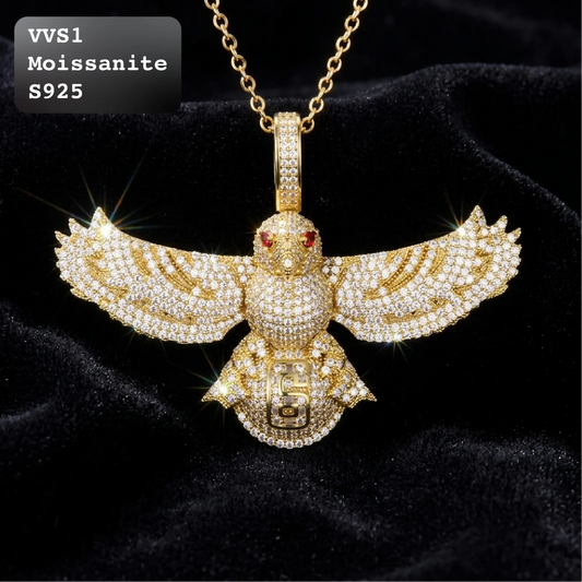 Iced Out Eagle Moissanite Hip Hop Pendant in Yellow Gold【A279】