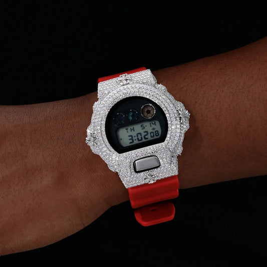 Watch Bezel & Watch Case for DW6900 - Chrome Cross Moissanite S925