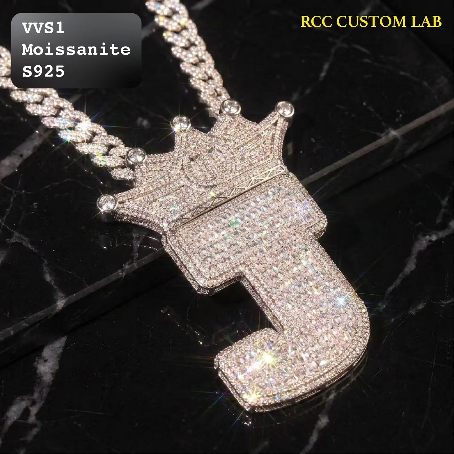 Iced Out Custom Crown Initial Letter J Moissanite Pendant【R269】