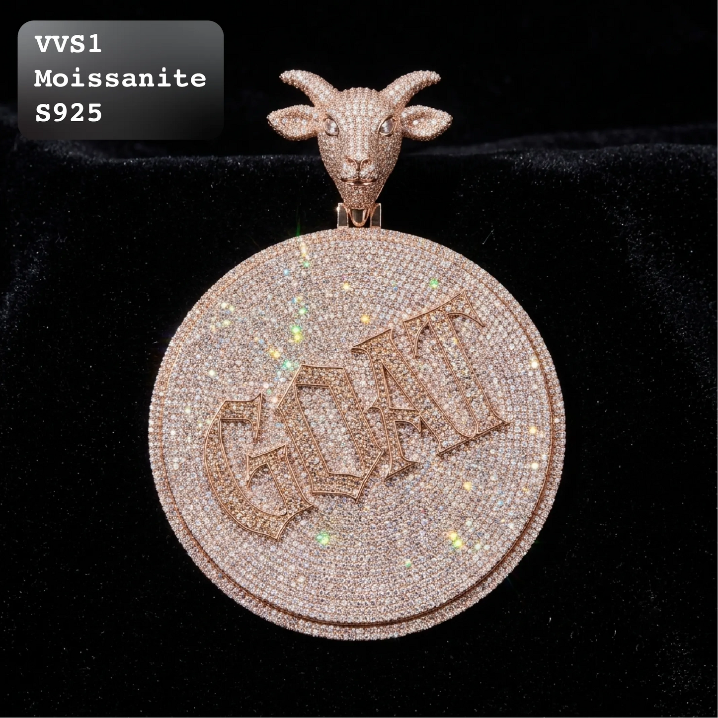 Iced Out GOAT Goat Head Moissanite Pendant in Rose Gold【A292】