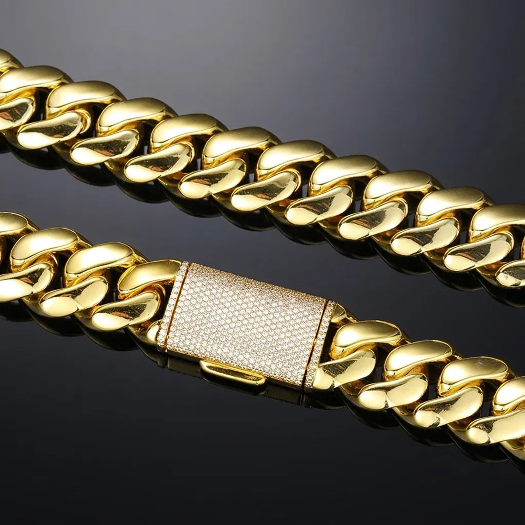 Classic Gold and Silver Cuban Chain Iced Clasp【A124】
