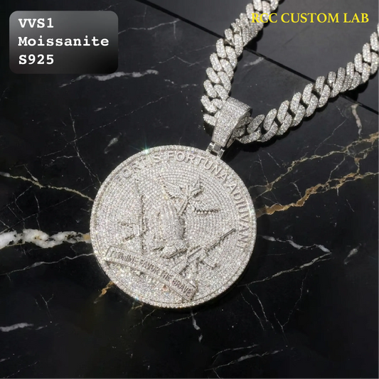 Iced Out Custom Praying Hands Fortune Favors The Brave Pendant【R274】
