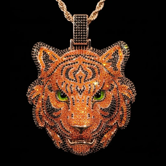 Iced-out Tiger Pendant with Yellow and Black Diamonds【A239】