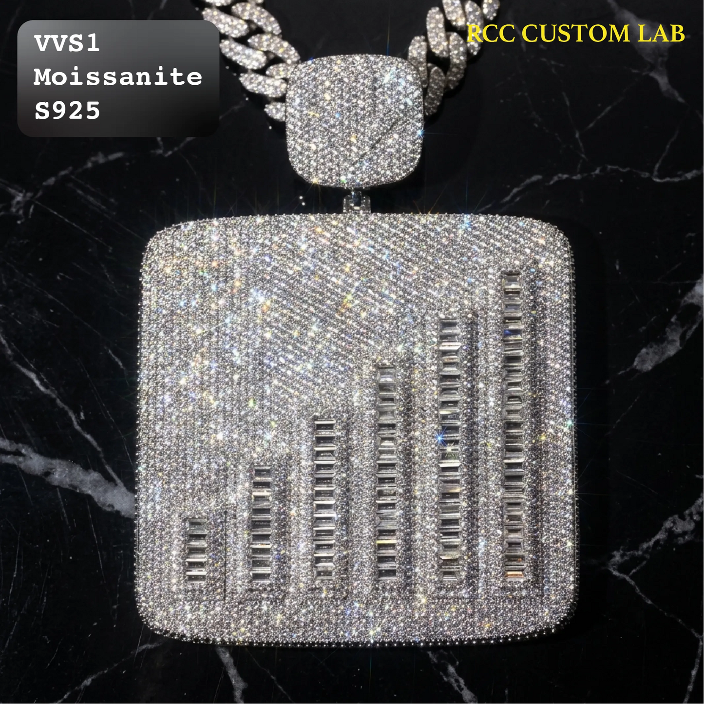 Iced Out Custom Bar Chart Square Moissanite Hip Hop Pendant【R250】