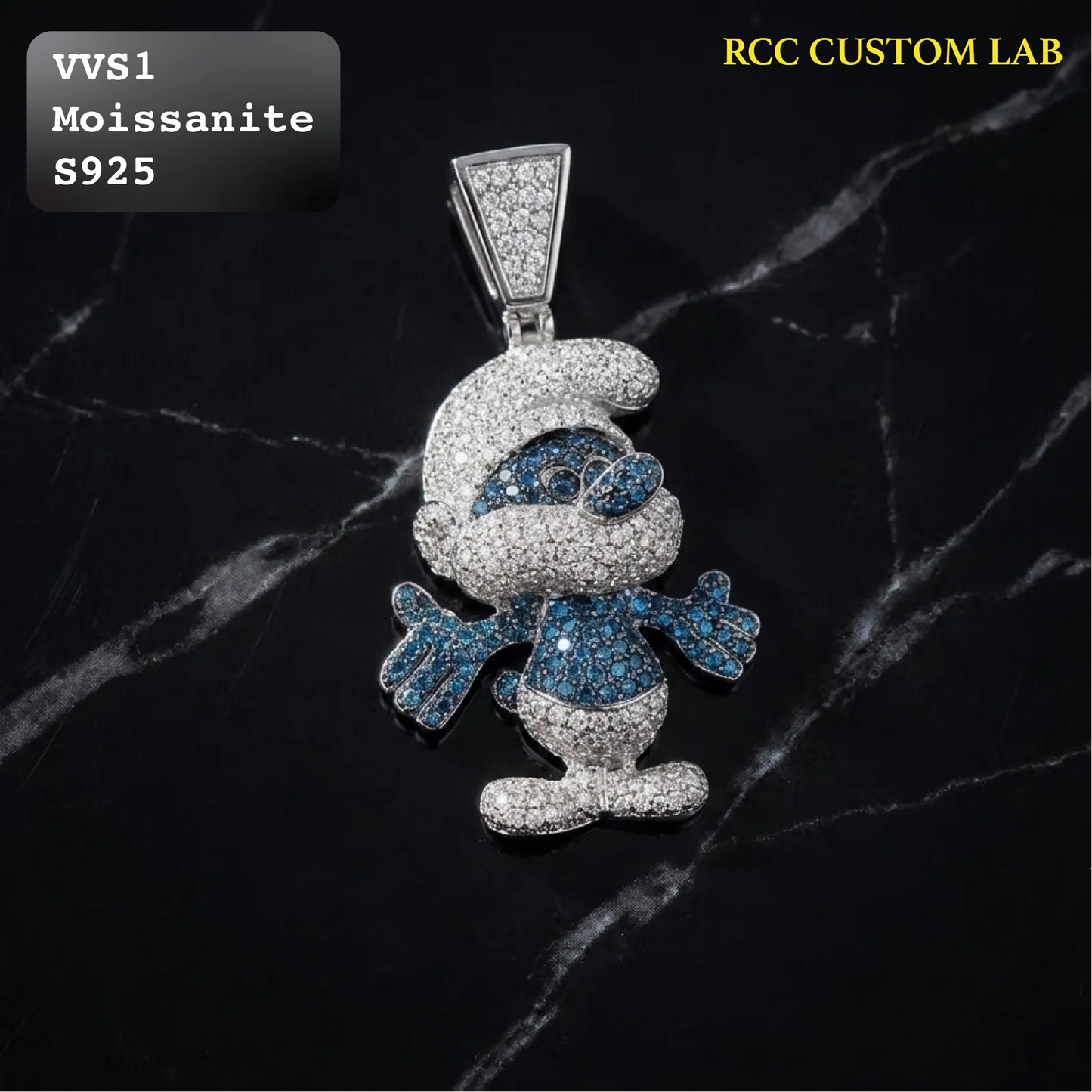 Iced Out Custom Blue Cartoon Figure Moissanite Hip Hop Pendant【R236】