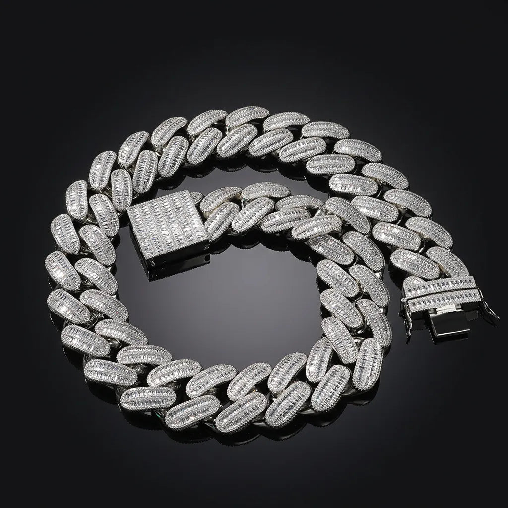 40mm Iced Out Baguette Cuban Link Chain Gold Silver【A128】