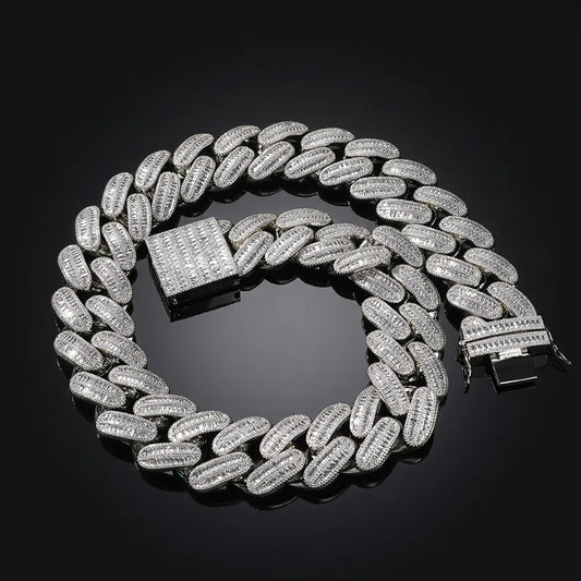 40mm Iced Out Baguette Cuban Link Chain Gold Silver【A128】