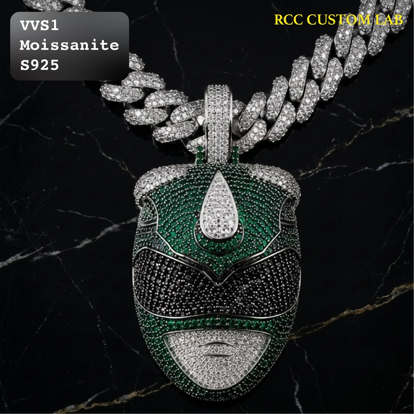 Iced Out Green Ranger Helmet Moissanite Hip Hop Pendant【R277】