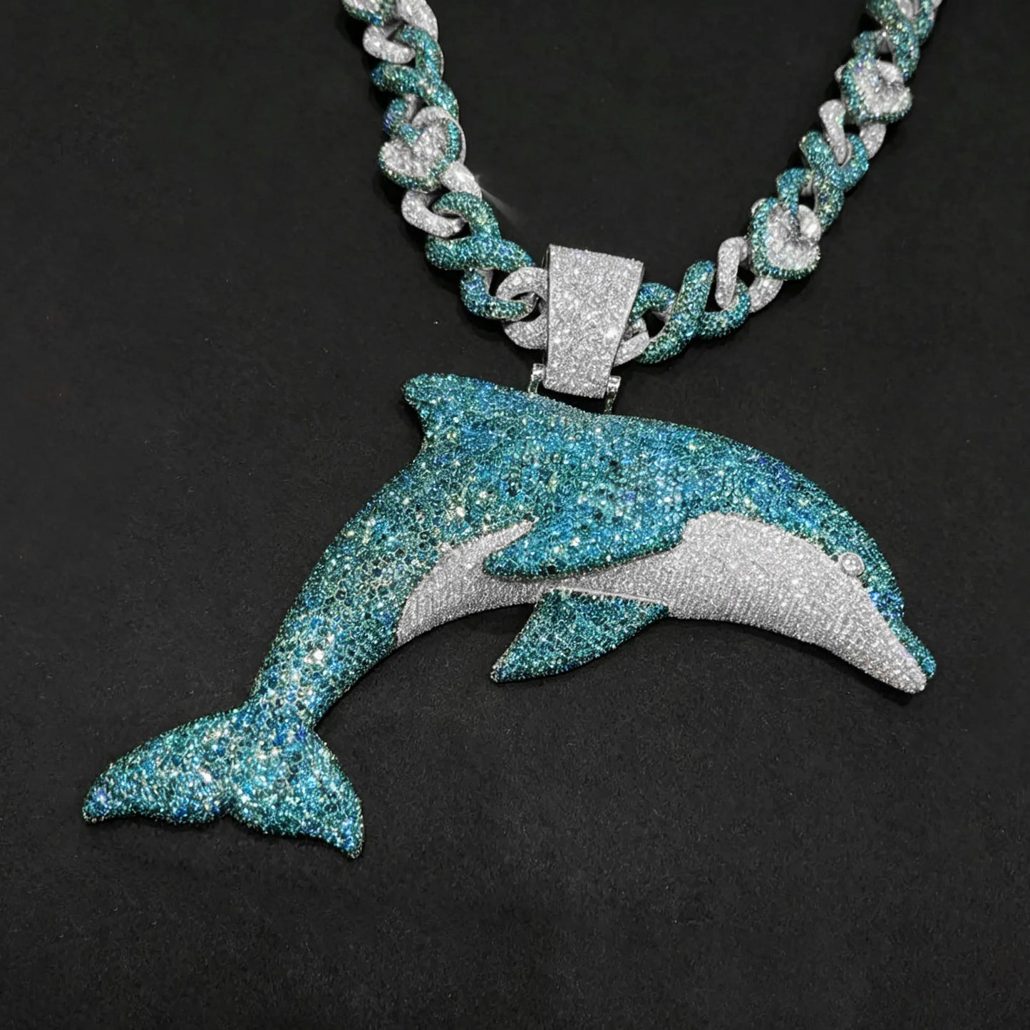 Iced Out Blue Ocean Dolphin Pendant【A232】