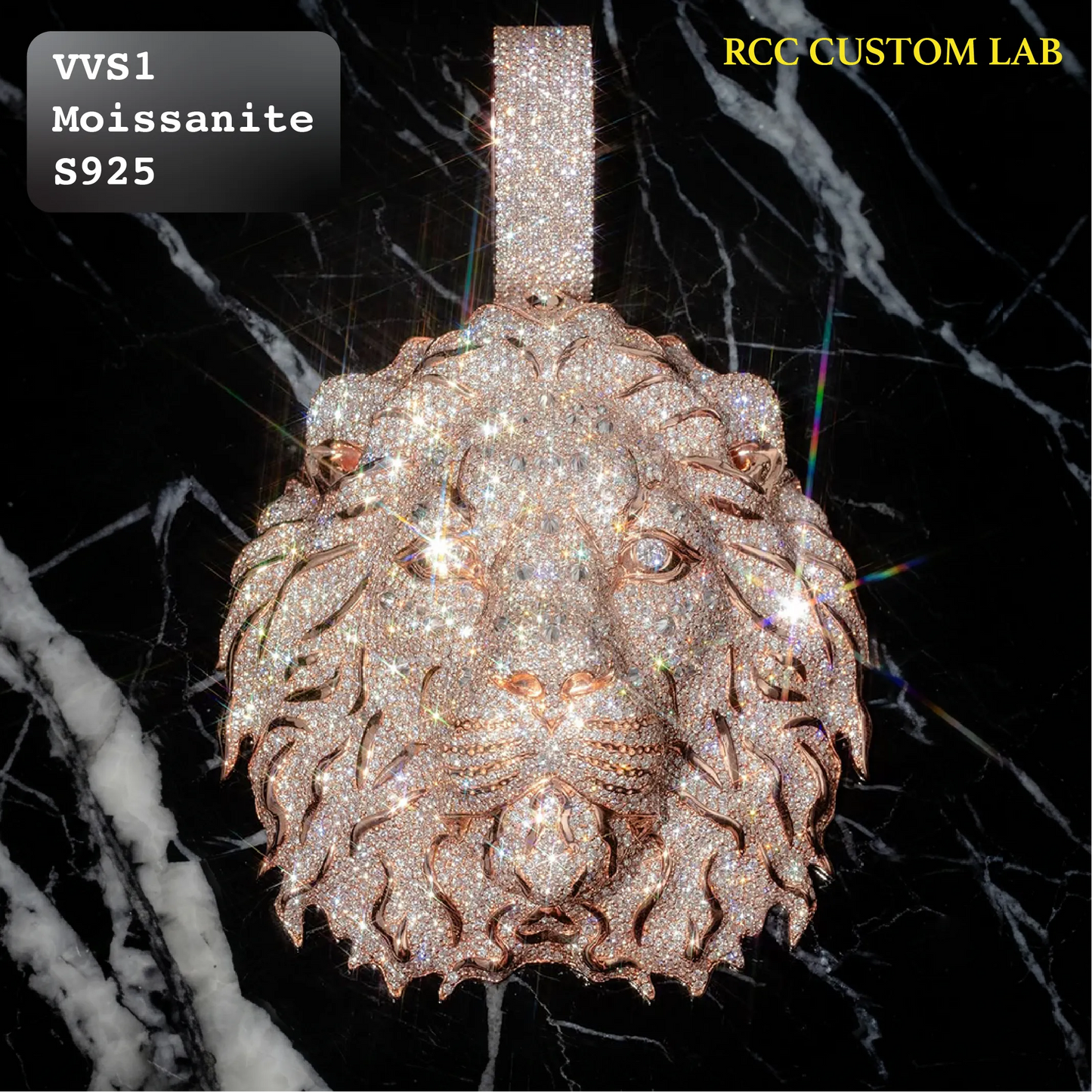 Iced Out Rose Gold Lion Head Custom Hip Hop Pendant【R201】