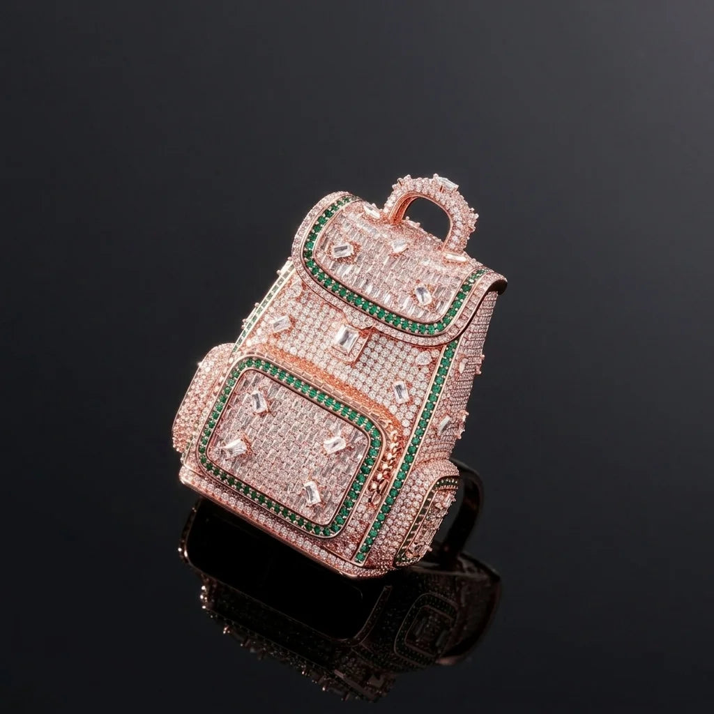 Iced Out 3D Backpack Statement Pendant Rose Gold【A248】