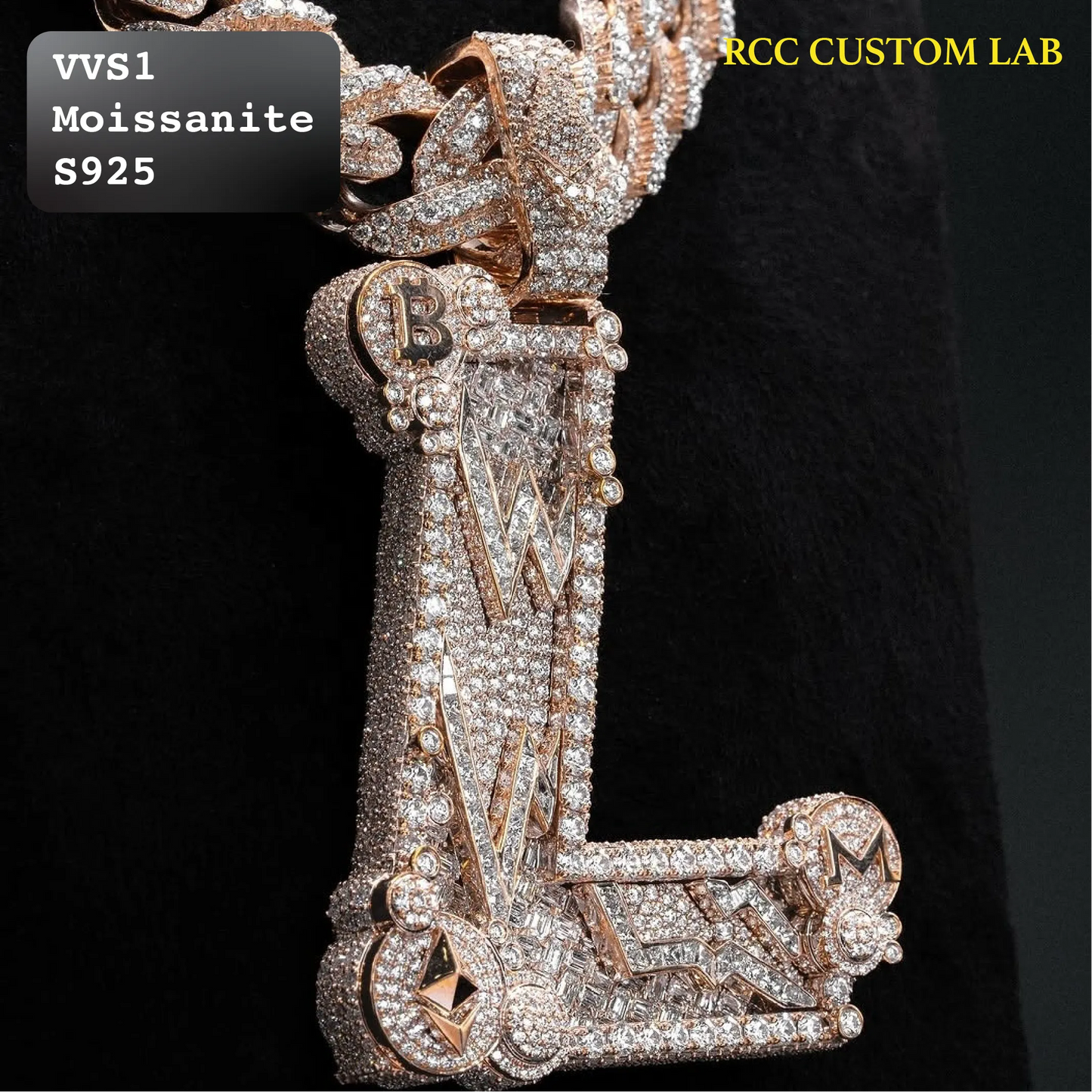 Iced Out Rose Gold Custom Initial L Crypto Hip Hop Pendant【R247】