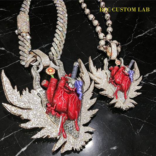 Iced Out Winged Anatomical Heart Pendant【R101】