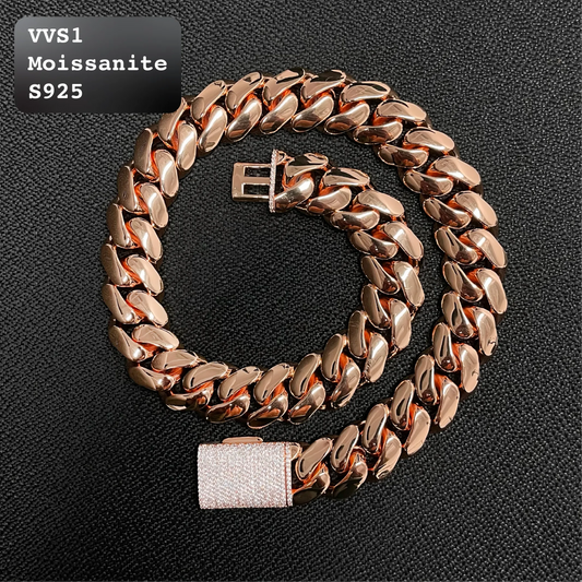 20mm Moissanite Rose Gold Iced Out Cuban Chain (26")【A123】
