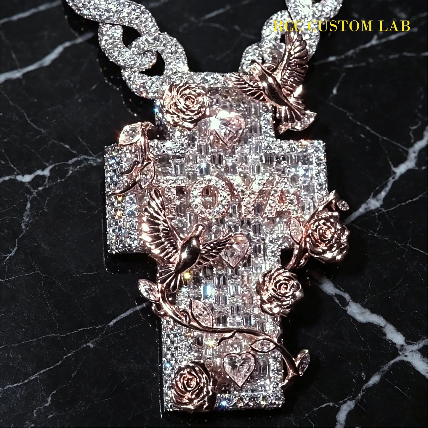 Rose & Dove Cross Pendant【R125】