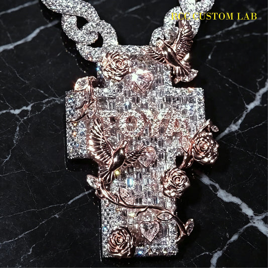Rose & Dove Cross Pendant【R125】