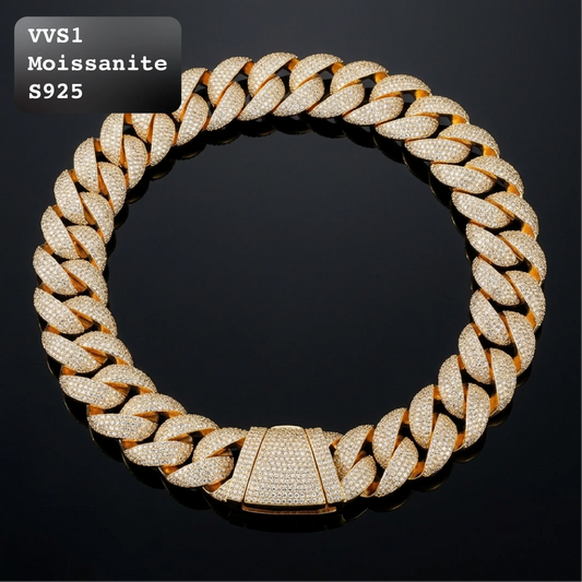 Iced Out Moissanite Cuban Chain Gold Silver Rose【A127】