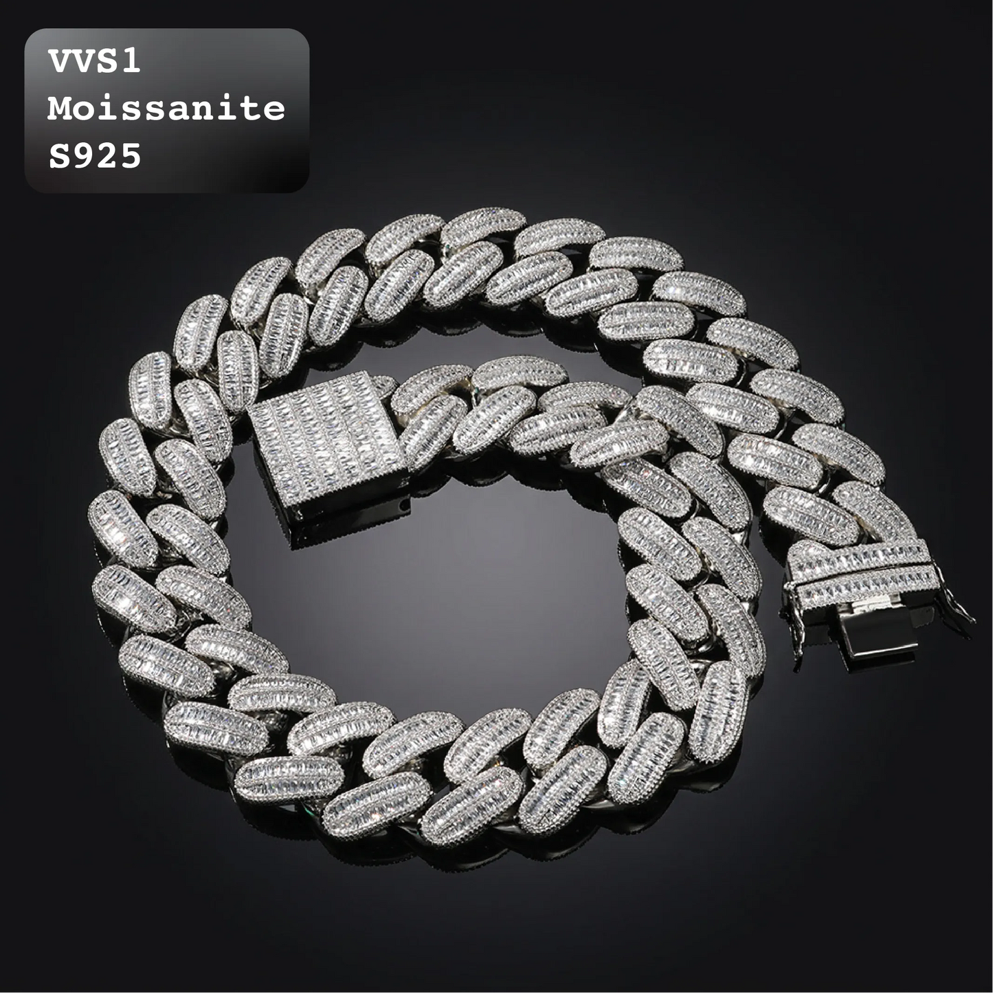 40mm Moissanite Iced Out Baguette Cuban Link Chain Gold Silver【A128】
