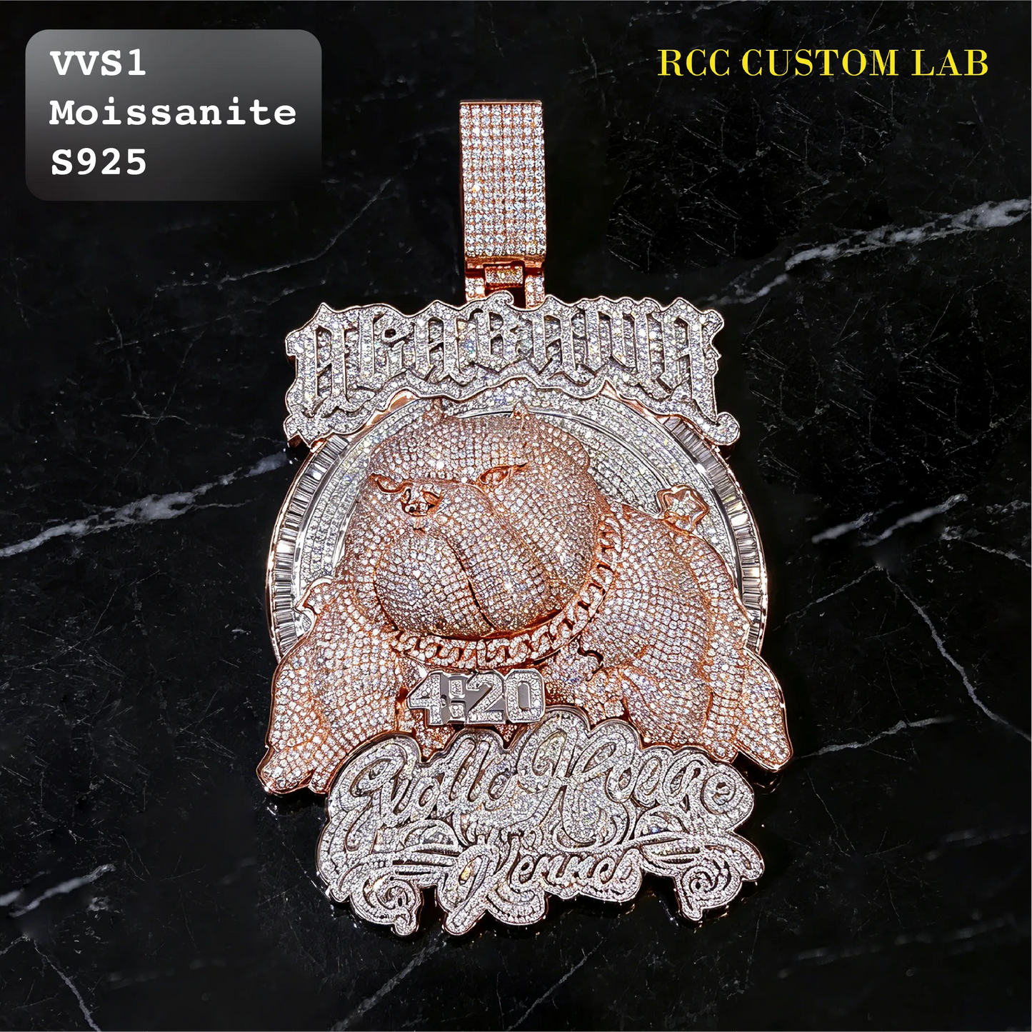 Iced Out Moissanite Alabama Exotic Kennel Bulldog Pendant【R102】