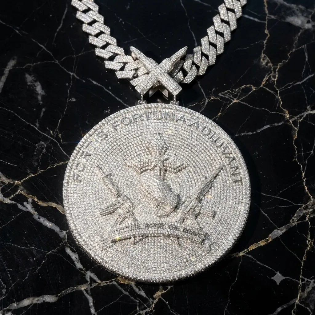 Iced Out Custom Praying Hands Fortune Favors The Brave Pendant【R260】