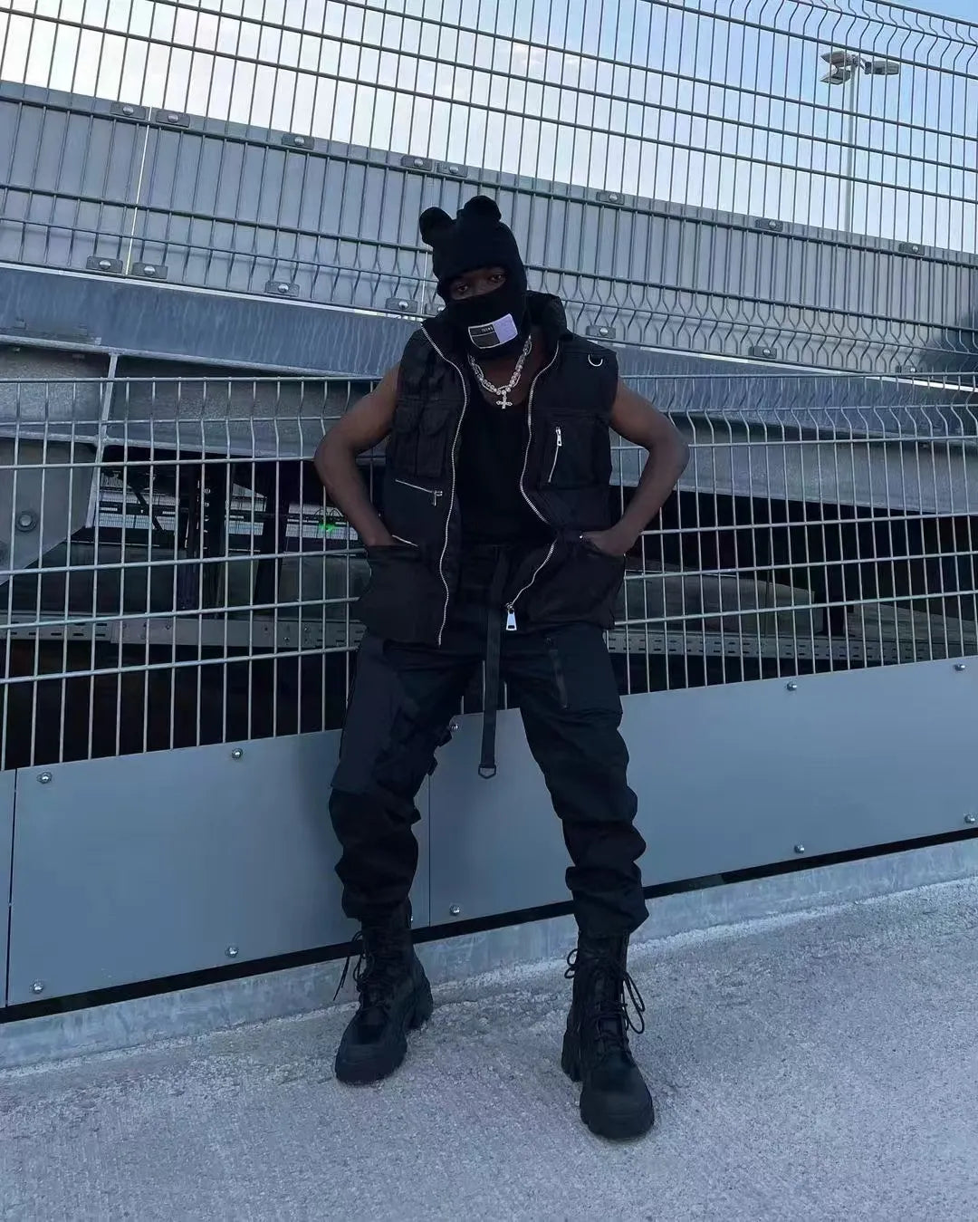 Black Tactical Bear-Ear Balaclava Streetwear Face Mask【M102】