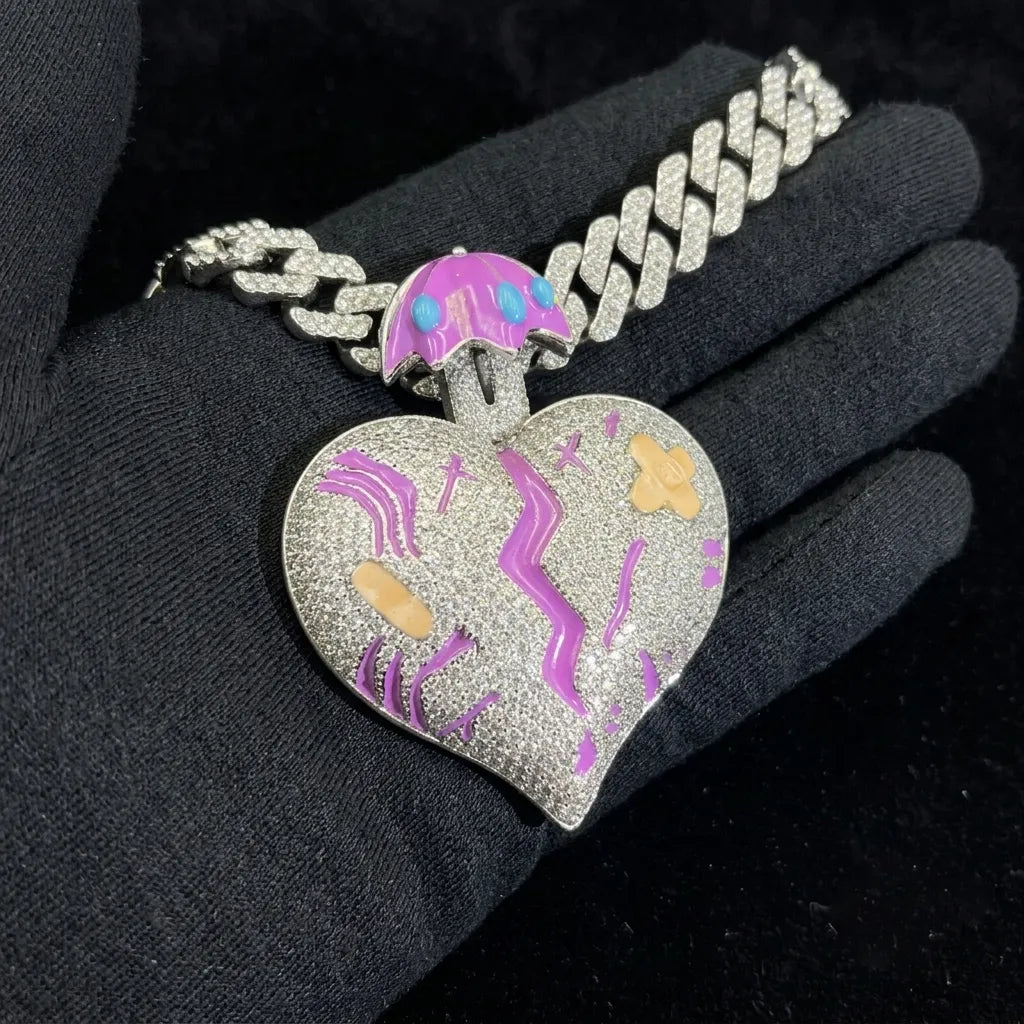 Iced Out Broken Heart Umbrella Pendant【A223】