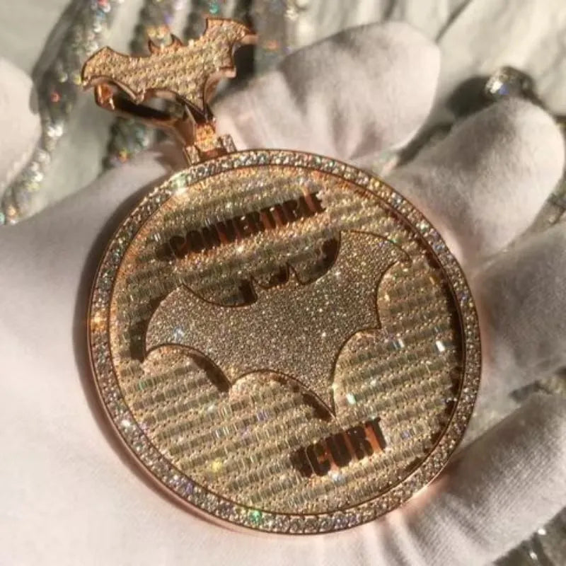 Iced Out Batman Convertible Curt Moissanite Pendant in Yellow Gold【R280】