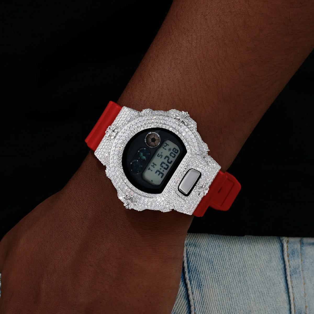 Watch Bezel & Watch Case for DW6900 - Chrome Cross Moissanite S925