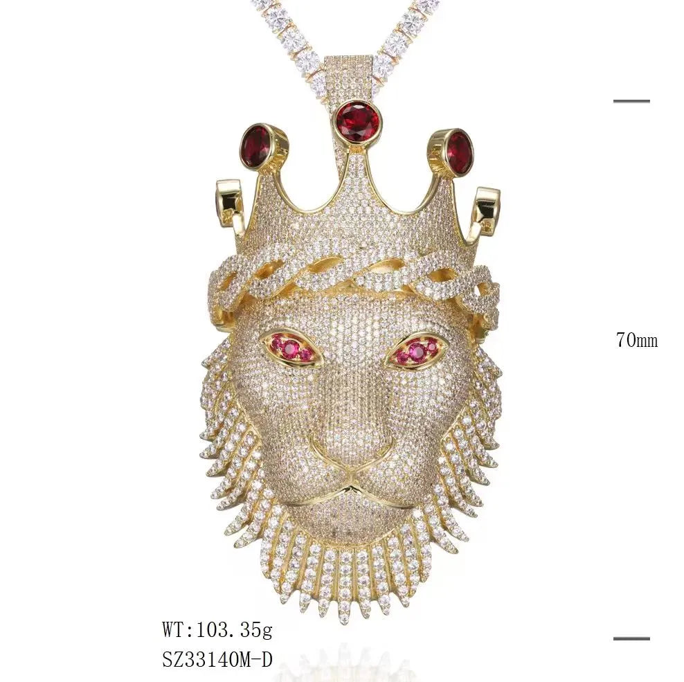 Iced Out Crowned Lion Head Moissanite Hip Hop Pendant【A267】