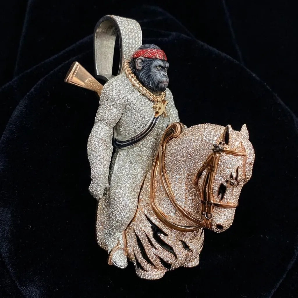 Iced Out Ape Riding Horse Custom Hip Hop Pendant【A265】