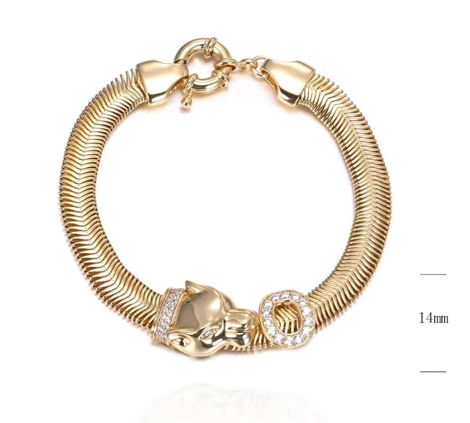 Luxury Panther Head Moissanite Link Bracelet in Yellow Gold【A276】