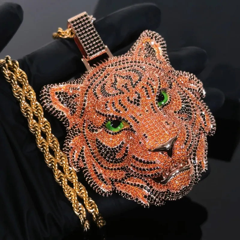 Iced-out Tiger Pendant with Yellow and Black Diamonds【A239】