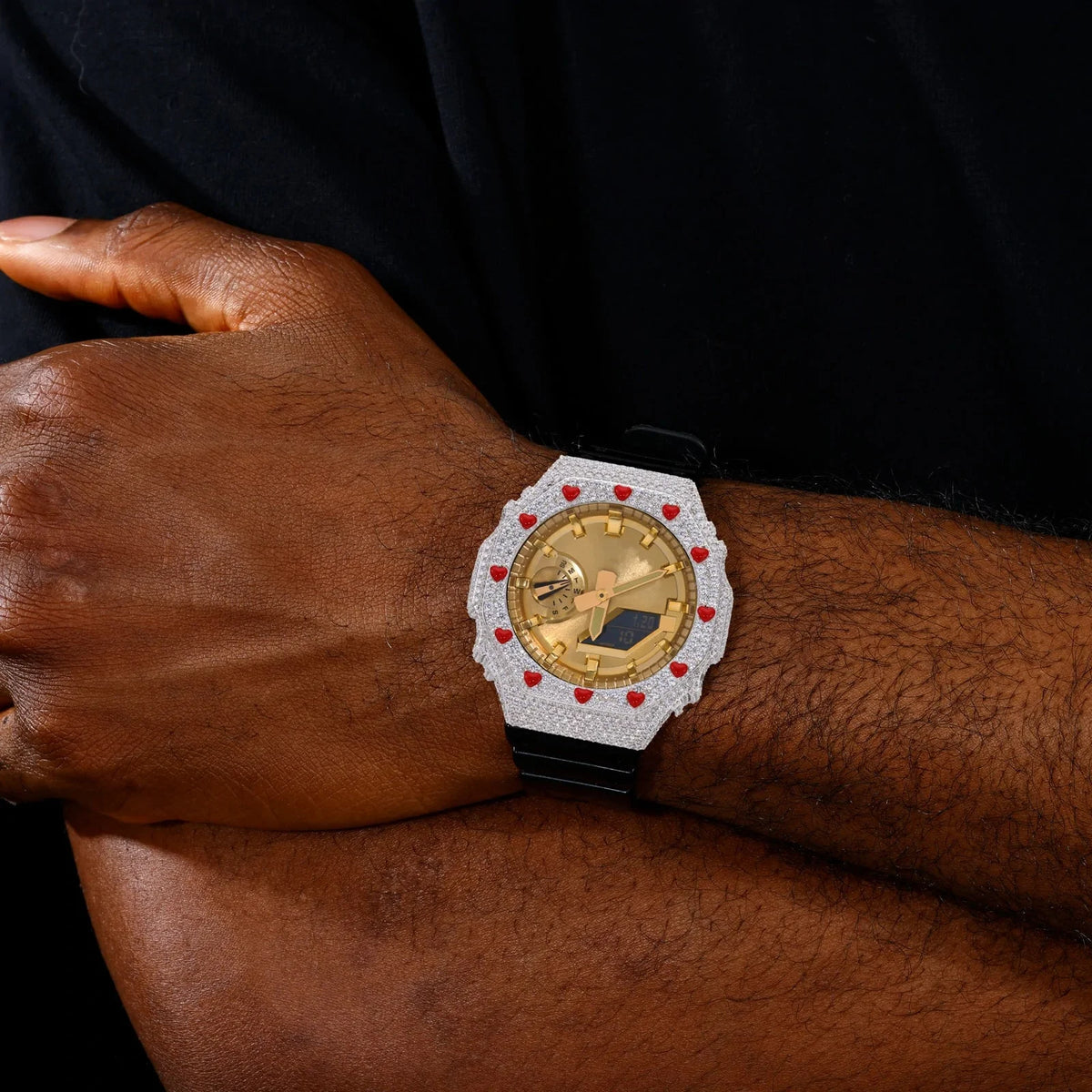 Iced Out Moissanite Red Heart Bust Down Bezel for GA2100