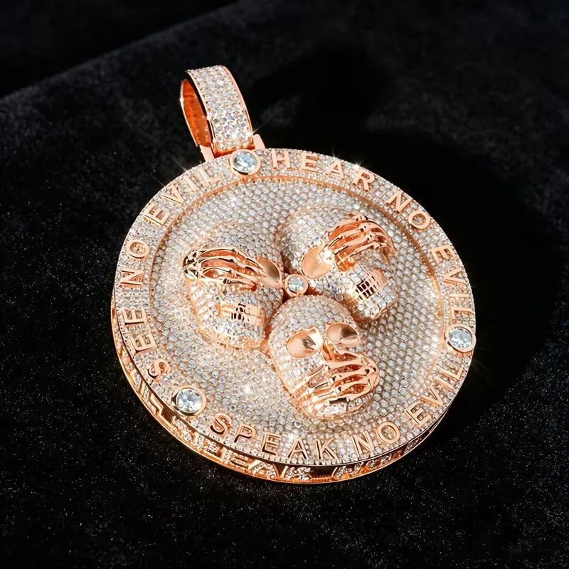 Iced Out Three Wise Skulls Round Hip Hop Pendant【A258】
