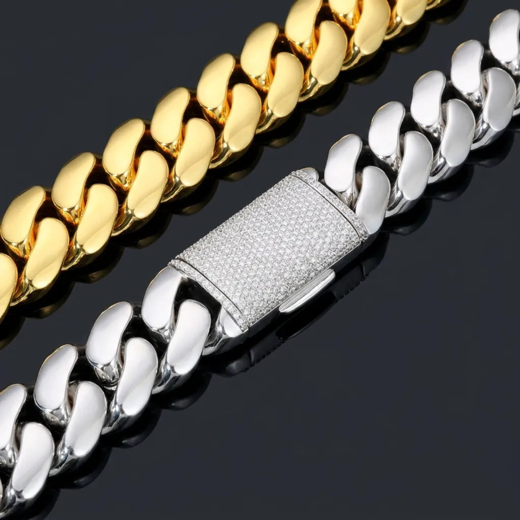 Classic Gold and Silver Cuban Chain Iced Clasp【A124】